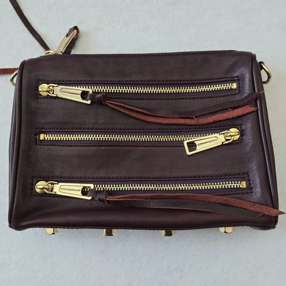 Rebecca Minkoff Maroon Leather Crossbody Bag Gold Chain Strap Zipper FLAW